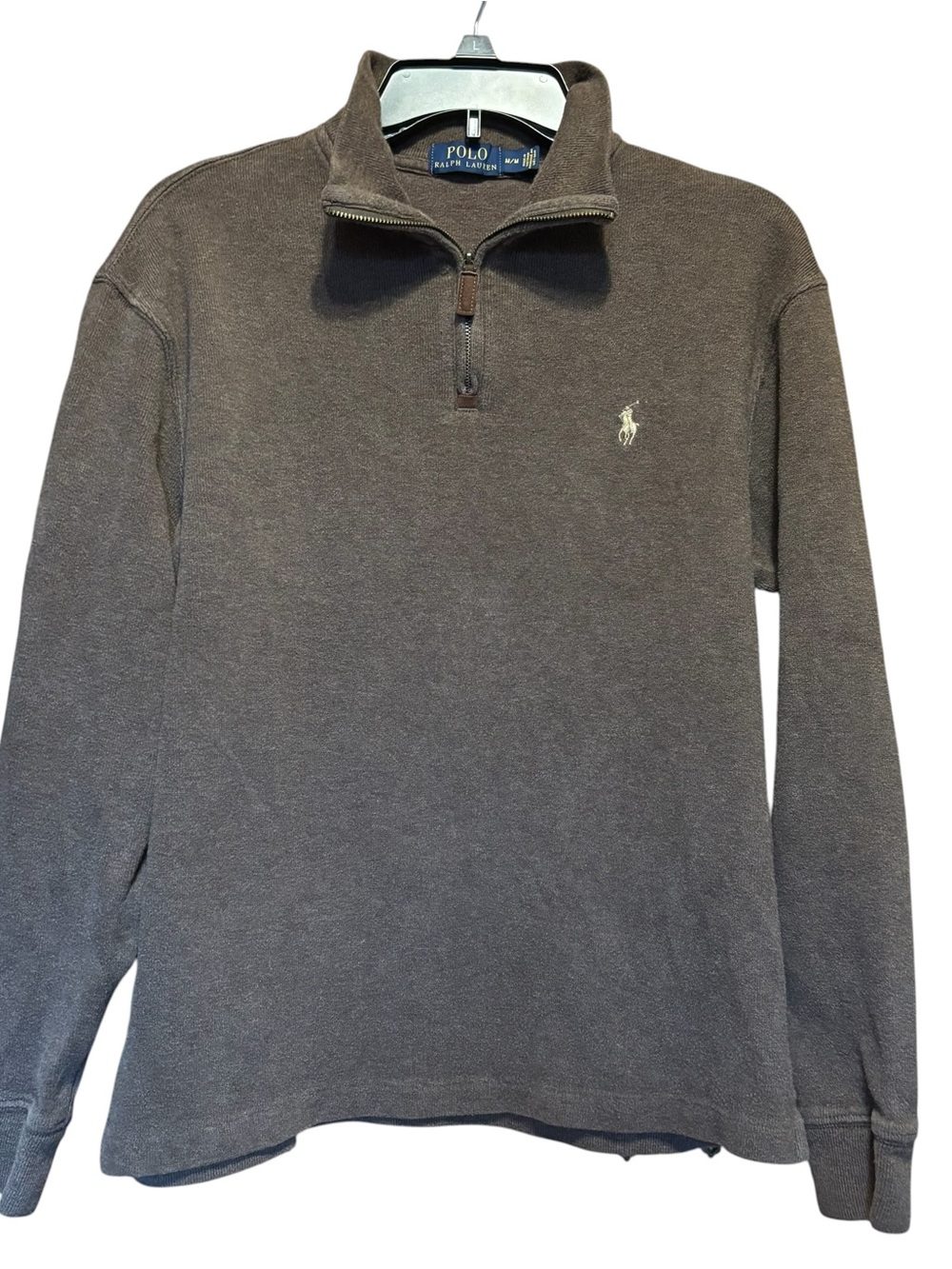 Vintage POLO Ralph Lauren Sz M 1/4 Zip Sweater Slate Brown Heavy Cotton Knit 90s